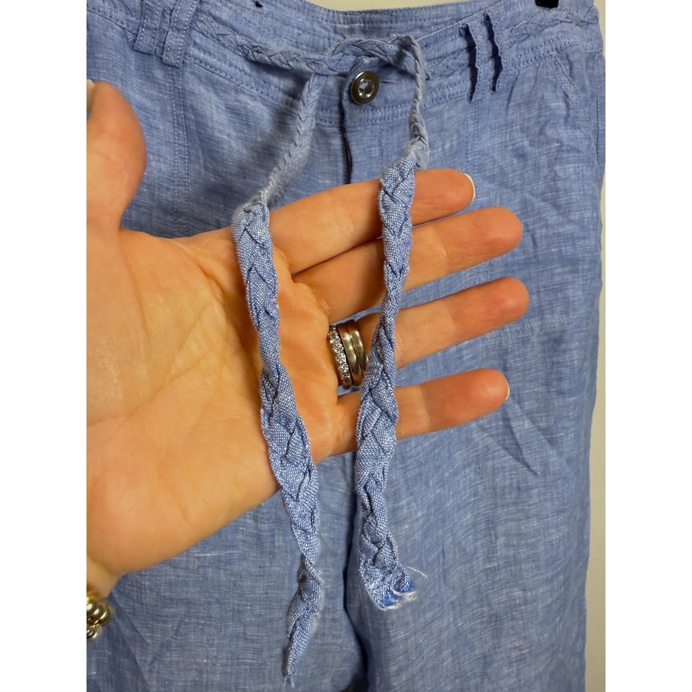 INC 100% Linen Wide Leg Pants Braided Belt Jewel Button Blue Coastal Chambray - Picture 4 of 9
